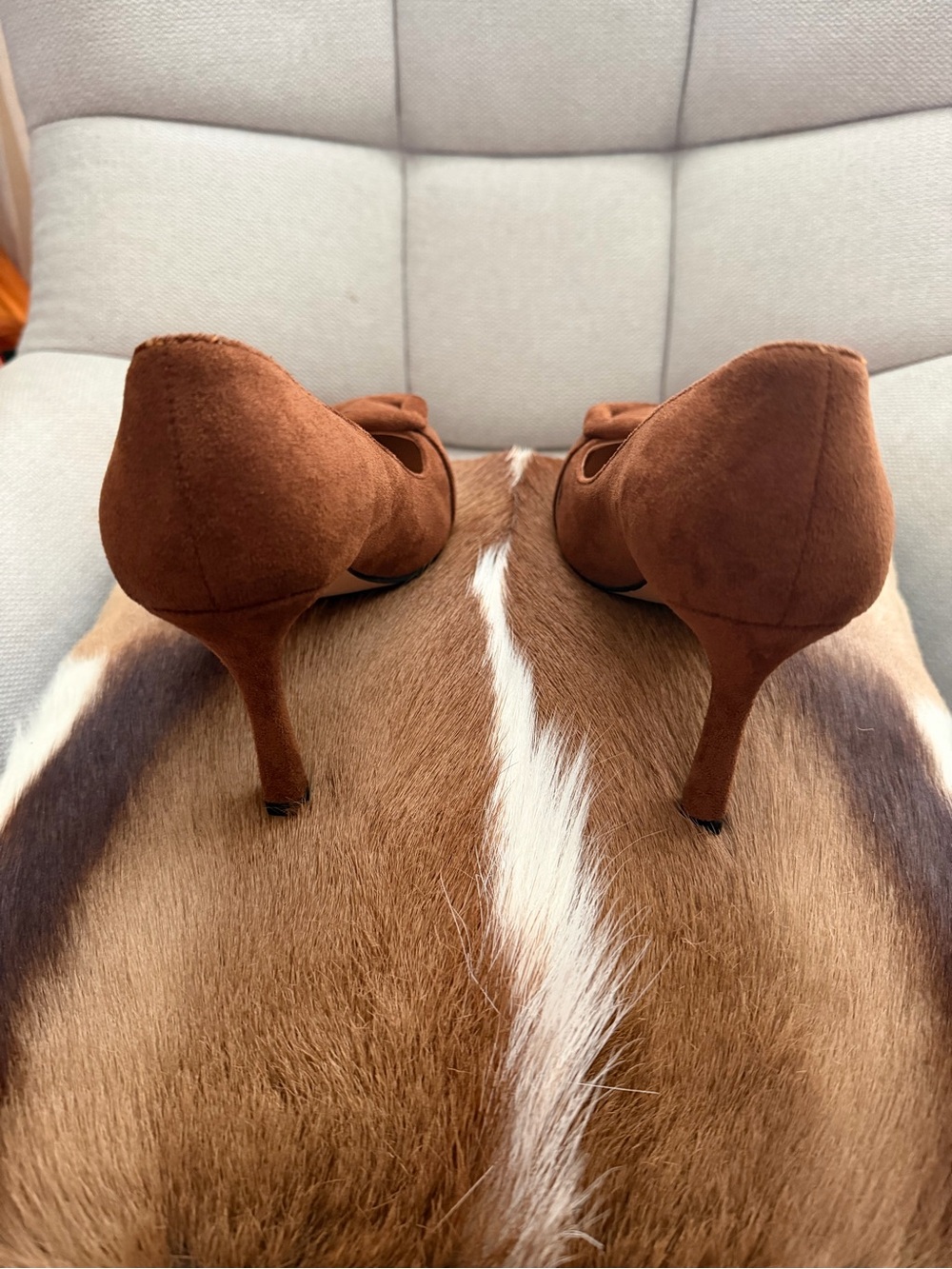 Devonne Brown Suede Pointed Toe Pumps with Buckle Accent - Picture 2 of 5